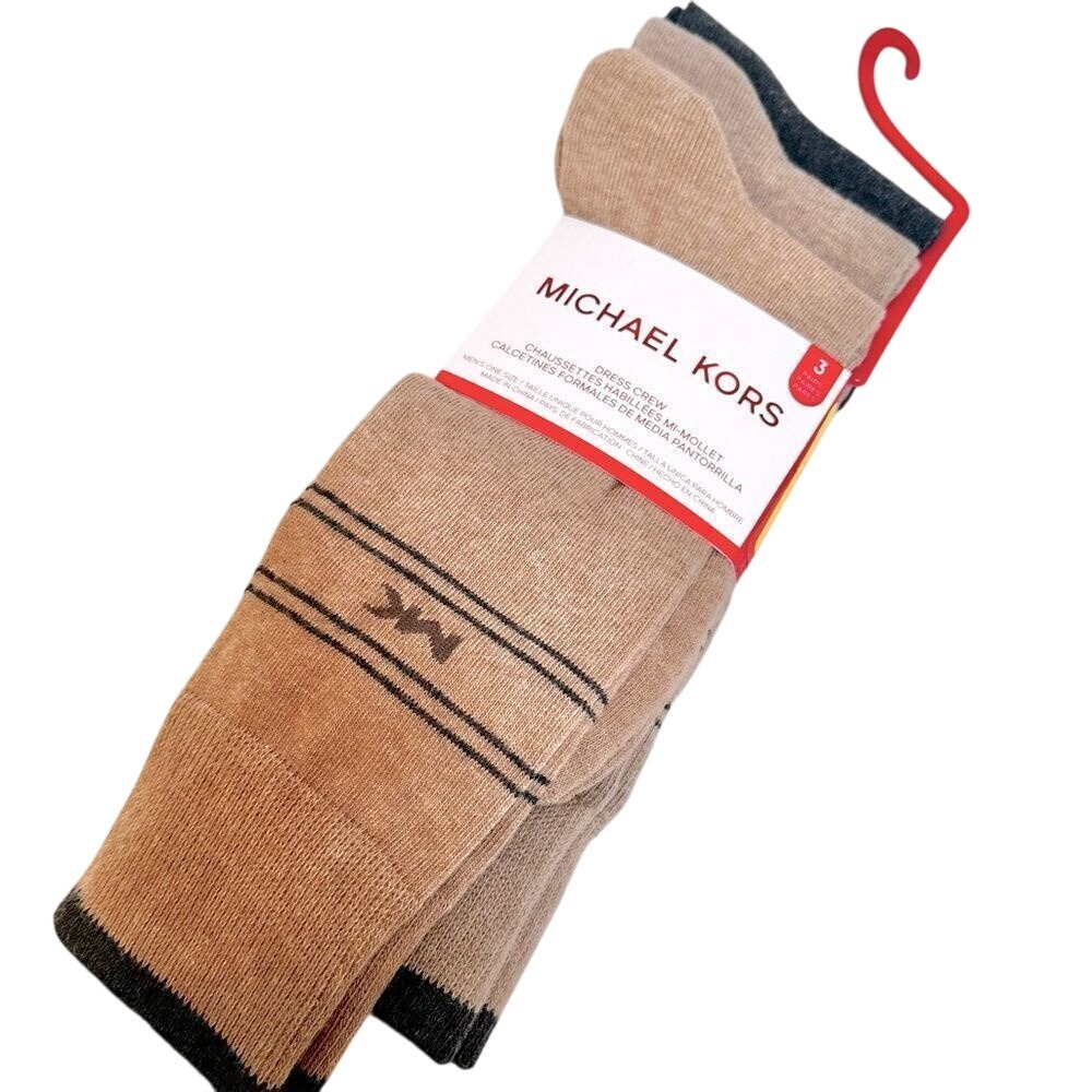 Michael Kors Dress Crew Socks Men's OSFA Brown Earth Tones NWT